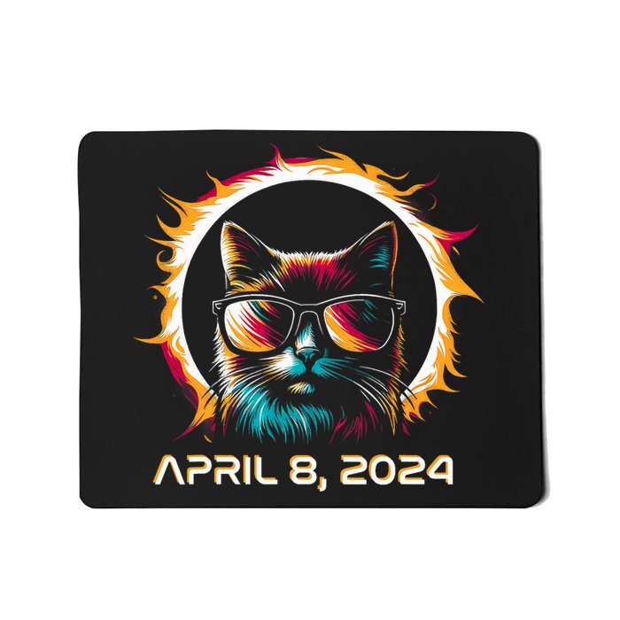 Total Solar Eclipse 2024 Cat In Astronomy Glasses Mousepad