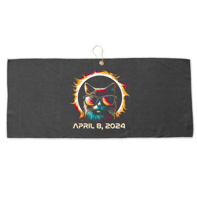 Total Solar Eclipse 2024 Cat In Astronomy Glasses Large Microfiber Waffle Golf Towel