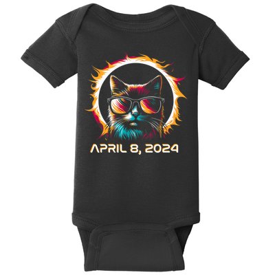 Total Solar Eclipse 2024 Cat In Astronomy Glasses Baby Bodysuit