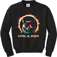 Total Solar Eclipse 2024 Cat In Astronomy Glasses Kids Sweatshirt