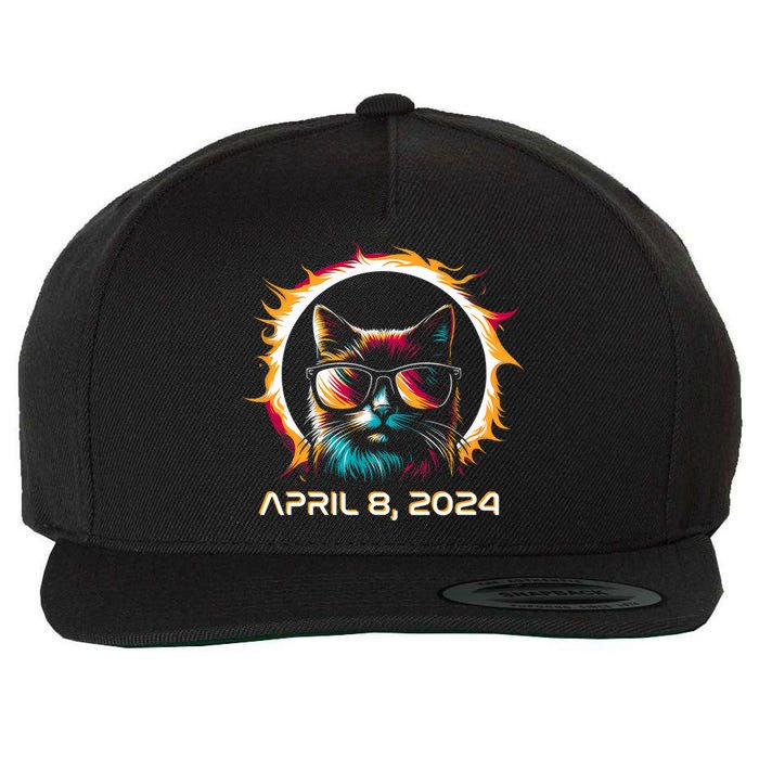 Total Solar Eclipse 2024 Cat In Astronomy Glasses Wool Snapback Cap