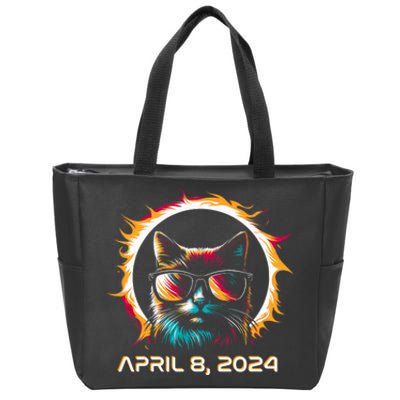 Total Solar Eclipse 2024 Cat In Astronomy Glasses Zip Tote Bag