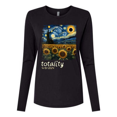 Total Solar Eclipse 2024 4.08.24 Starry Night Painting Womens Cotton Relaxed Long Sleeve T-Shirt