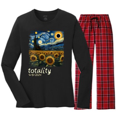 Total Solar Eclipse 2024 4.08.24 Starry Night Painting Women's Long Sleeve Flannel Pajama Set 