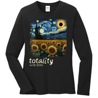 Total Solar Eclipse 2024 4.08.24 Starry Night Painting Ladies Long Sleeve Shirt