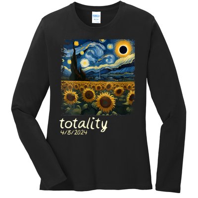 Total Solar Eclipse 2024 4.08.24 Starry Night Painting Ladies Long Sleeve Shirt