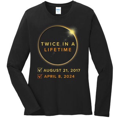 Total Solar Eclipse 2024 Phases April 8th Twice In A Lifetime Ladies Long Sleeve Shirt