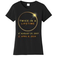 Total Solar Eclipse 2024 Phases April 8th Twice In A Lifetime Women's T-Shirt