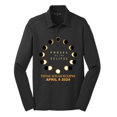 Total Solar Eclipse 2024 Phases April 8th Silk Touch Performance Long Sleeve Polo