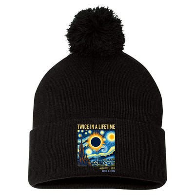 Total Solar Eclipse 2024 Twice In A Lifetime Pom Pom 12in Knit Beanie