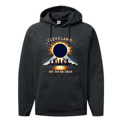 Total Solar Eclipse Cleveland Oh April 08 2024 Performance Fleece Hoodie