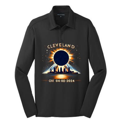 Total Solar Eclipse Cleveland Oh April 08 2024 Silk Touch Performance Long Sleeve Polo