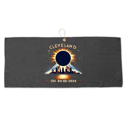 Total Solar Eclipse Cleveland Oh April 08 2024 Large Microfiber Waffle Golf Towel