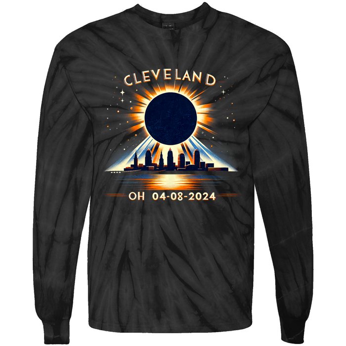 Total Solar Eclipse Cleveland Oh April 08 2024 Tie-Dye Long Sleeve Shirt