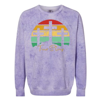 True Story Easter Cross Retro Sunset Colorblast Crewneck Sweatshirt