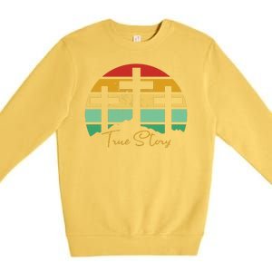 True Story Easter Cross Retro Sunset Premium Crewneck Sweatshirt