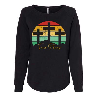 True Story Easter Cross Retro Sunset Womens California Wash Sweatshirt