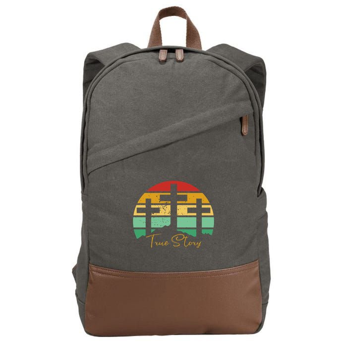 True Story Easter Cross Retro Sunset Cotton Canvas Backpack
