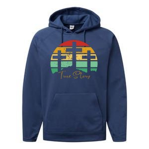 True Story Easter Cross Retro Sunset Performance Fleece Hoodie