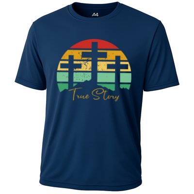 True Story Easter Cross Retro Sunset Performance Shirt