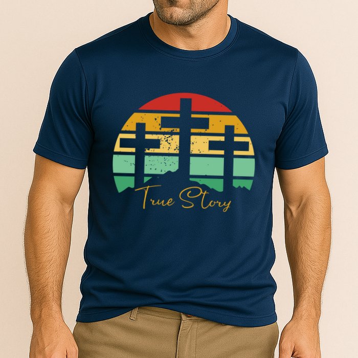 True Story Easter Cross Retro Sunset Cooling Performance Crew T-Shirt