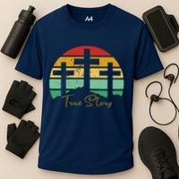 True Story Easter Cross Retro Sunset Cooling Performance Crew T-Shirt