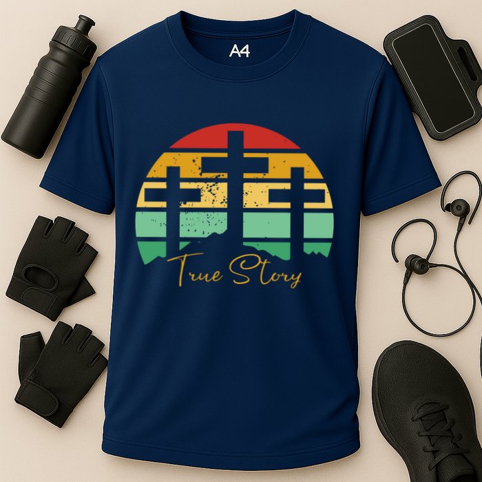 True Story Easter Cross Retro Sunset Cooling Performance Crew T-Shirt