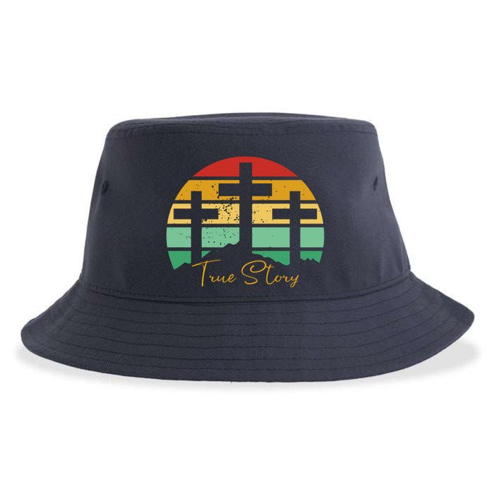 True Story Easter Cross Retro Sunset Sustainable Bucket Hat