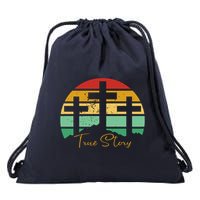 True Story Easter Cross Retro Sunset Drawstring Bag