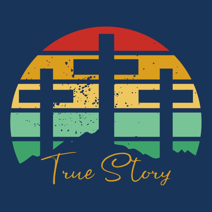 True Story Easter Cross Retro Sunset Drawstring Bag