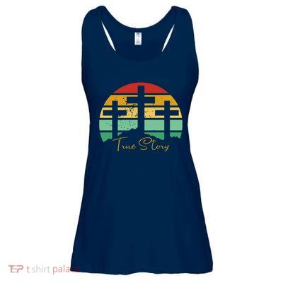 True Story Easter Cross Retro Sunset Ladies Essential Flowy Tank