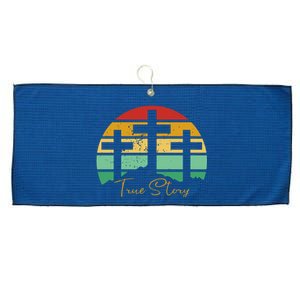 True Story Easter Cross Retro Sunset Large Microfiber Waffle Golf Towel