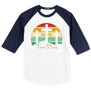 True Story Easter Cross Retro Sunset Baseball Sleeve Shirt