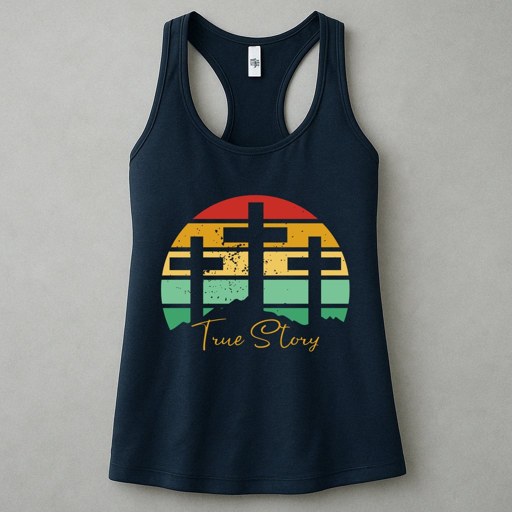 True Story Easter Cross Retro Sunset Womens Tank Top
