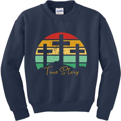 True Story Easter Cross Retro Sunset Kids Sweatshirt