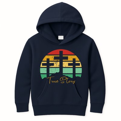 True Story Easter Cross Retro Sunset Kids Hoodie