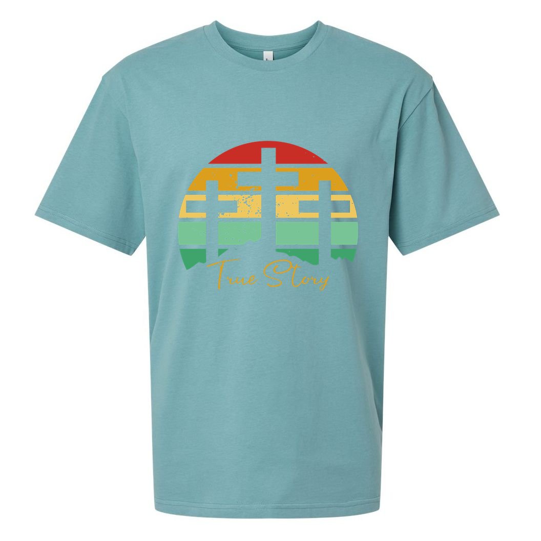 True Story Easter Cross Retro Sunset Sueded Cloud Jersey T-Shirt