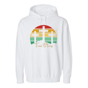 True Story Easter Cross Retro Sunset Garment-Dyed Fleece Hoodie