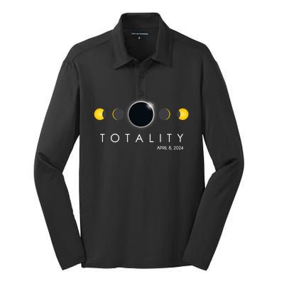 Total Solar Eclipse April 8 2024 Phases Totality Silk Touch Performance Long Sleeve Polo