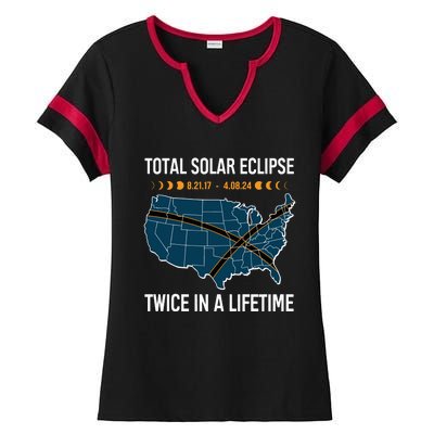 Total Solar Eclipse Twice In A Lifetime April 8 2024 Ladies Halftime Notch Neck Tee