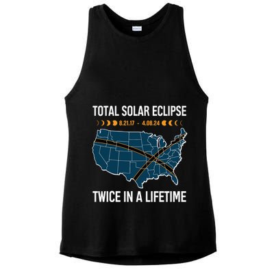 Total Solar Eclipse Twice In A Lifetime April 8 2024 Ladies PosiCharge Tri-Blend Wicking Tank