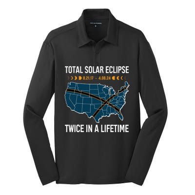 Total Solar Eclipse Twice In A Lifetime April 8 2024 Silk Touch Performance Long Sleeve Polo