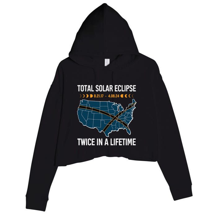 Total Solar Eclipse Twice In A Lifetime April 8 2024 Crop Fleece Hoodie