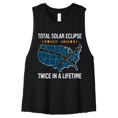 Total Solar Eclipse Twice In A Lifetime April 8 2024 Women's Racerback Cropped Tank