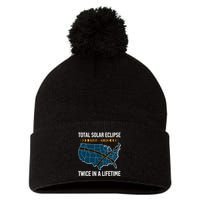 Total Solar Eclipse Twice In A Lifetime April 8 2024 Pom Pom 12in Knit Beanie
