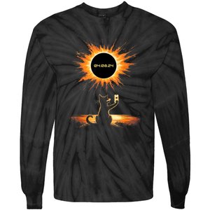 Total Solar Eclipse 2024 April 8 Cat America Totality Tie-Dye Long Sleeve Shirt