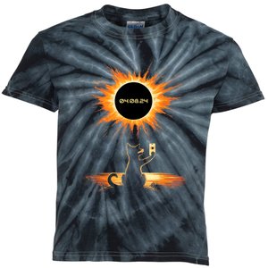 Total Solar Eclipse 2024 April 8 Cat America Totality Kids Tie-Dye T-Shirt