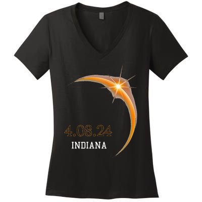 Total Solar Eclipse 2024 Indiana Totality Spring 4.08.24 Women's V-Neck T-Shirt