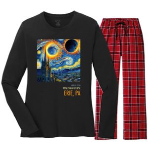 Total Solar Eclipse 2024 Erie Women's Long Sleeve Flannel Pajama Set 