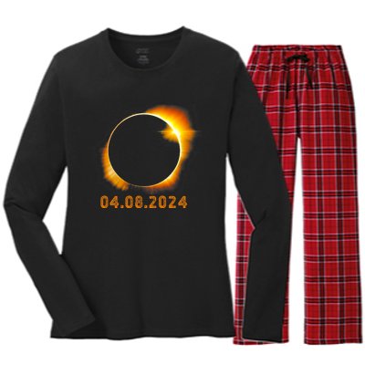 Total Solar Eclipse April 8 2024 Trending Design Women's Long Sleeve Flannel Pajama Set 